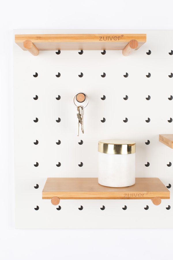 ZUIVER Bundy Pegboard organizer - hvid jern og bambustr