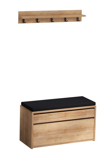 FUNZI LIVING Boby entrébnk og knagerkke - m. opbevaring - sort og egefarvet melamin (st med 2)