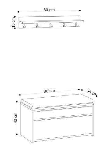 FUNZI LIVING Boby entrébnk og knagerkke - m. opbevaring - sort og egefarvet melamin (st med 2)