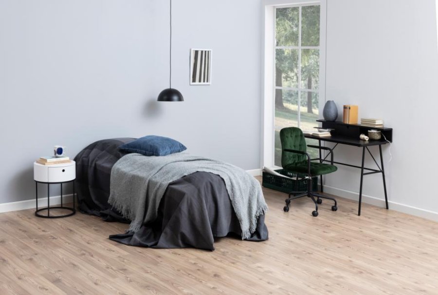 ACT NORDIC Polo natbord, m. 1 skuffe, rund - hvid MDF og sort stl (40)