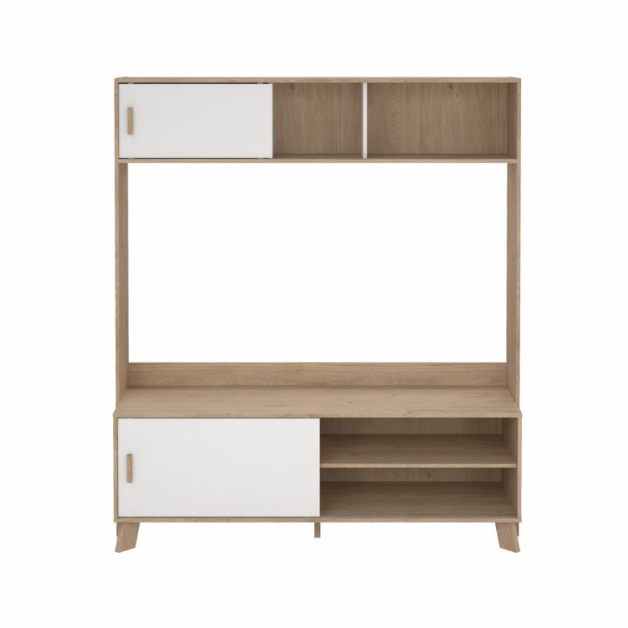 TVILUM Ikast TV-vg med 2 skydedre, Jackson Hickory/Hvid, 158,7 x 48,35 x 180,9 cm