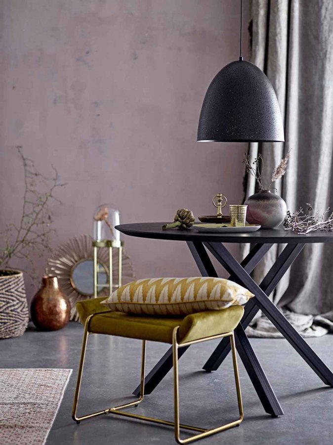 BLOOMINGVILLE Megan taburet - gul-grn polyester og metal, rektangulr (60x36)