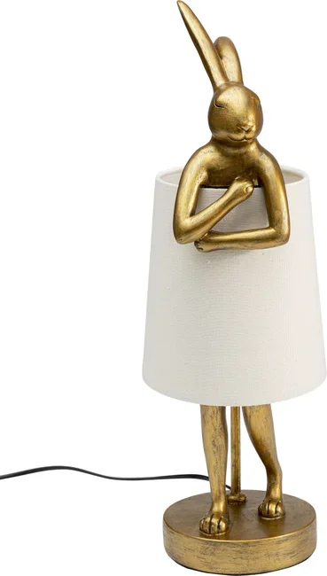 KARE DESIGN Animal Rabbit bordlampe - hvid linnedhr og guld polyresin/stl (H:50cm)