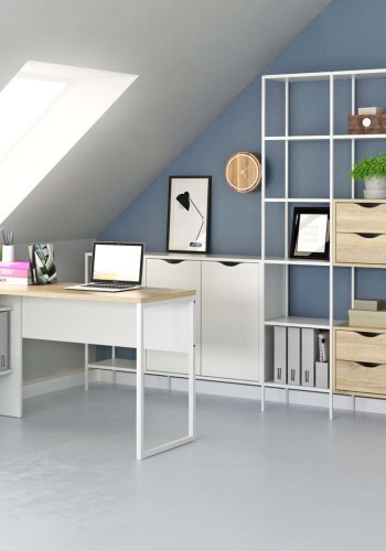 TVILUM Function Plus hjrneskrivebord - hvid/egetrsstruktur, m. 2 skuffer 