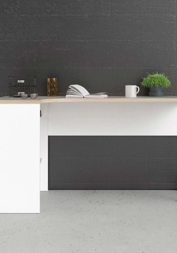 TVILUM Function Plus hjrneskrivebord - hvid/egetrsstruktur, m. 2 skuffer 