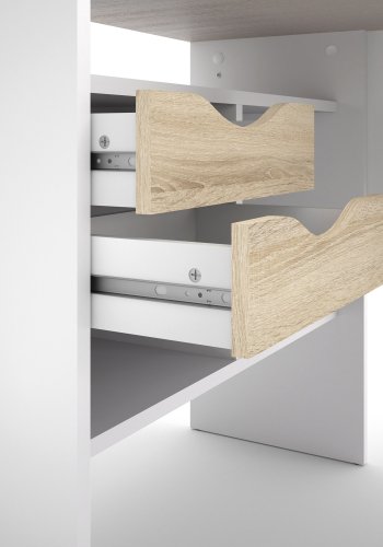 TVILUM Function Plus hjrneskrivebord - hvid/egetrsstruktur, m. 2 skuffer 