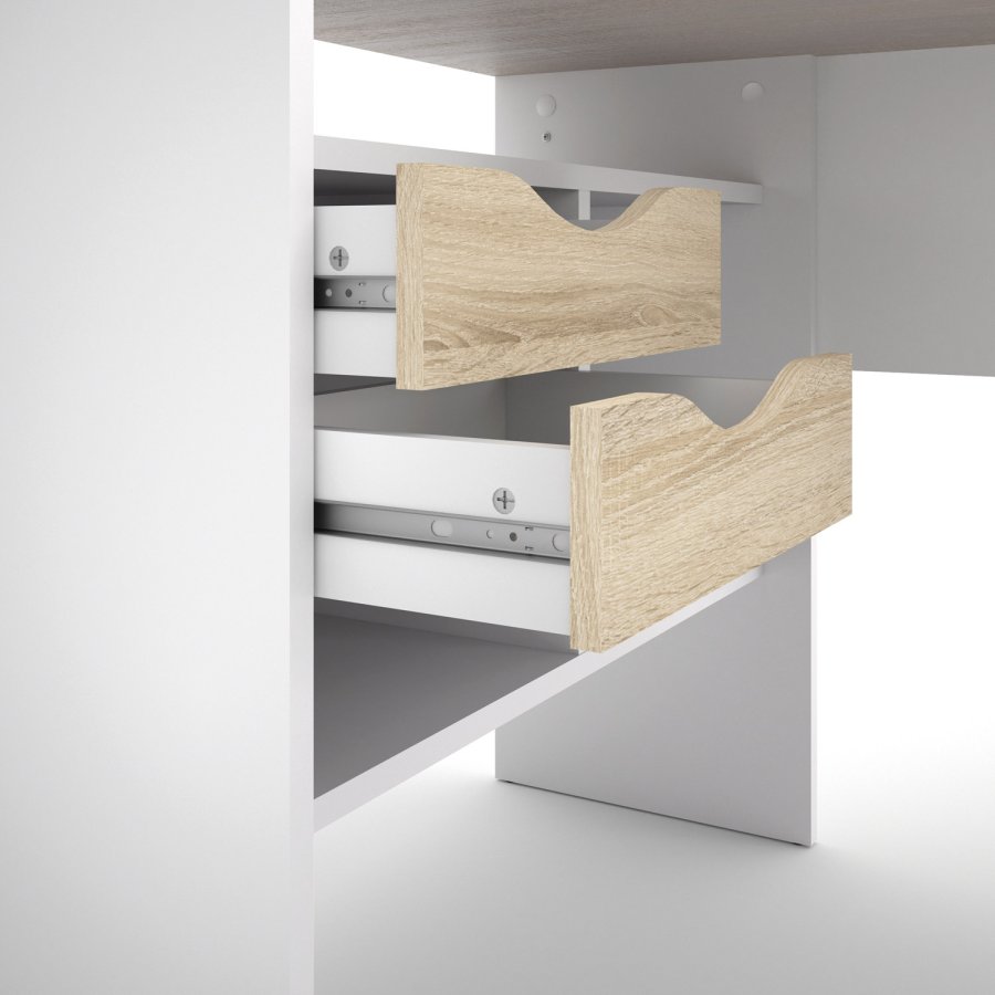 TVILUM Function Plus hjrneskrivebord - hvid/egetrsstruktur, m. 2 skuffer 