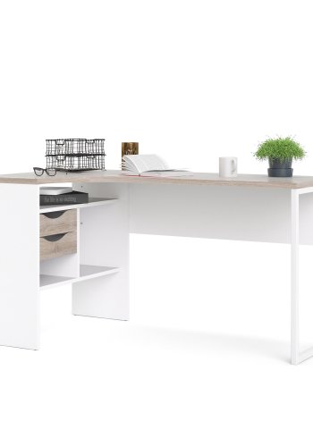 TVILUM Function Plus hjrneskrivebord - hvid/natur, m. 2 skuffer