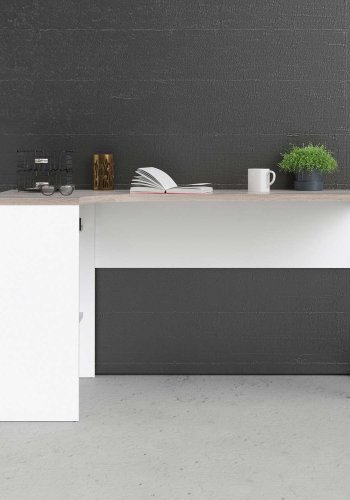 TVILUM Function Plus hjrneskrivebord - hvid/natur, m. 2 skuffer