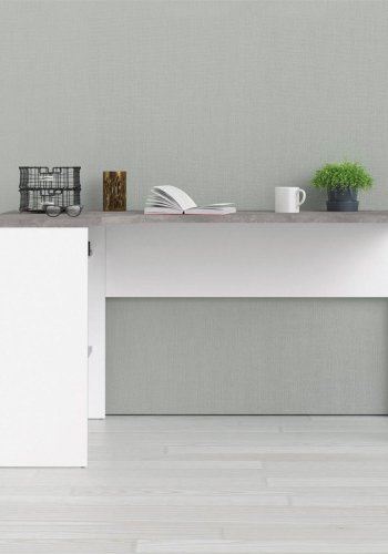 TVILUM Function Plus hjrneskrivebord, m. 2 skuffer - gr/hvid folie og hvid stl (145,1x81)