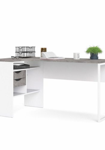 TVILUM Function Plus hjrneskrivebord, m. 2 skuffer - gr/hvid folie og hvid stl (145,1x81)