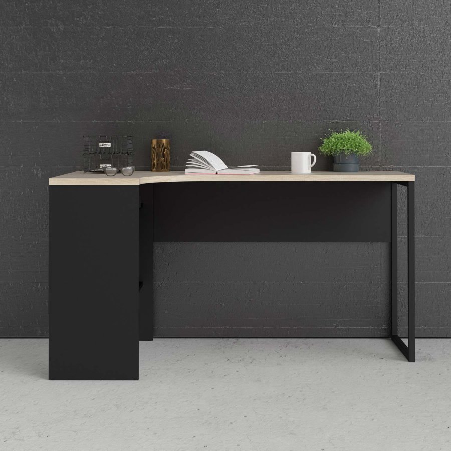 TVILUM Function Plus hjrneskrivebord - mat sort/egetrsstruktur, m. 2 skuffer 