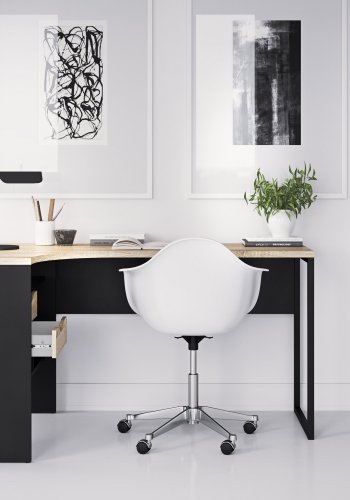 TVILUM Function Plus hjrneskrivebord - mat sort/egetrsstruktur, m. 2 skuffer 