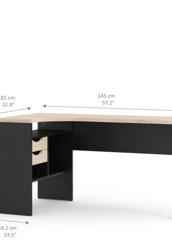 TVILUM Function Plus hjrneskrivebord - mat sort/egetrsstruktur, m. 2 skuffer 