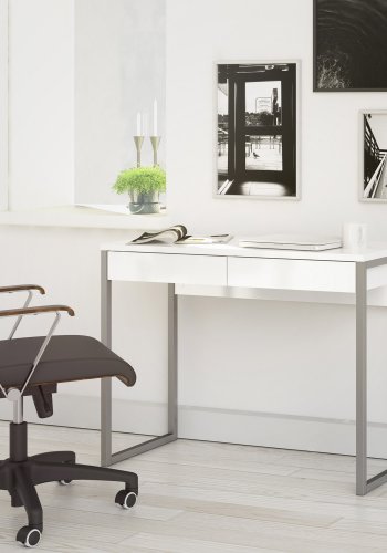 TVILUM Function Plus skrivebord - hvid hjglans, m. 2 skuffer 