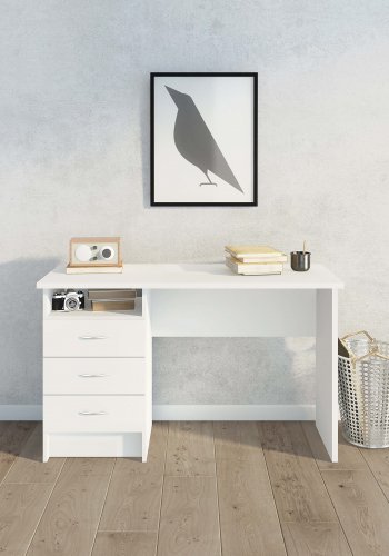 TVILUM Function Plus skrivebord - Hvidt tr, m. 3 skuffer