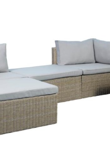 Modul udendrs loungest, m. 1 sofa, 1 bord, 2 skamler, beige stofhynder - brun pe flet (st med 6)