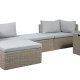 Modul udendrs loungest, m. 1 sofa, 1 bord, 2 skamler, beige stofhynder - brun pe flet (st med 6)