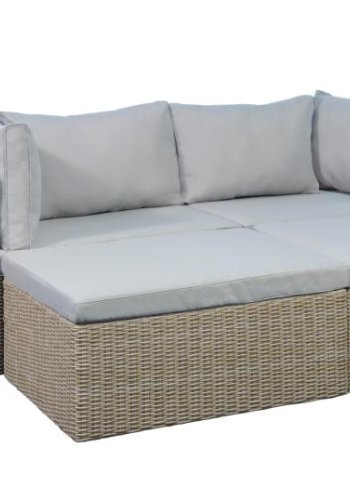 Modul udendrs loungest, m. 1 sofa, 1 bord, 2 skamler, beige stofhynder - brun pe flet (st med 6)