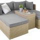 Modul udendrs loungest, m. 1 sofa, 1 bord, 2 skamler, beige stofhynder - brun pe flet (st med 6)