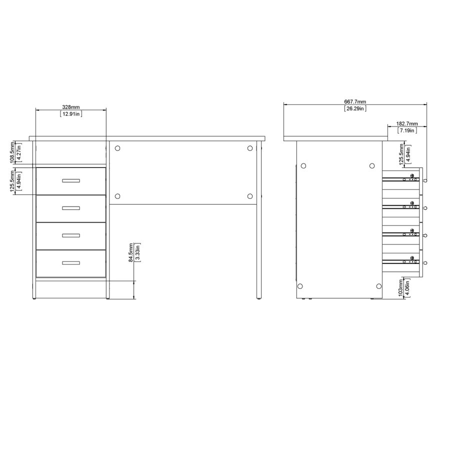 TVILUM Function Plus skrivebord - hvid, m. 4 skuffer