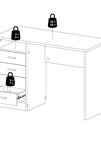 TVILUM Function Plus skrivebord - hvid, m. 4 skuffer