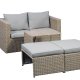 Modul udendrs loungest, m. 1 sofa, 1 bord, 2 skamler, beige stofhynder - brun pe flet (st med 5)