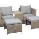 Modul udendrs loungest, m. 1 sofa, 1 bord, 2 skamler, beige stofhynder - brun pe flet (st med 5)