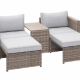 Modul udendrs loungest, m. 1 sofa, 1 bord, 2 skamler, beige stofhynder - brun pe flet (st med 5)