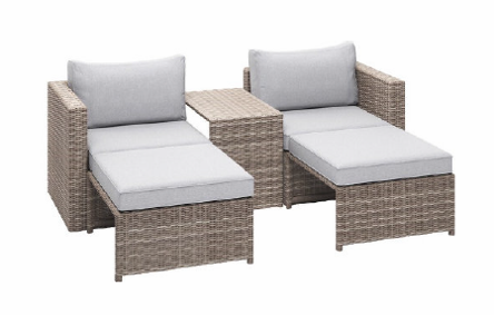 Modul udendrs loungest, m. 1 sofa, 1 bord, 2 skamler, beige stofhynder - brun pe flet (st med 5)