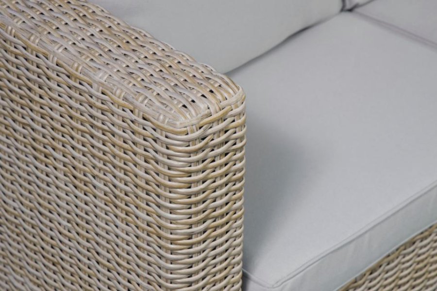 Modul udendrs loungest, m. 1 sofa, 1 bord, 2 skamler, beige stofhynder - brun pe flet (st med 5)