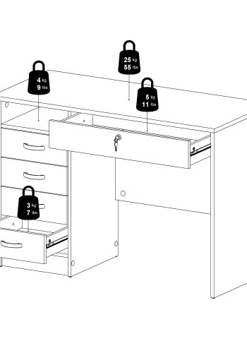 TVILUM Function Plus skrivebord - hvid, m. 5 skuffer 