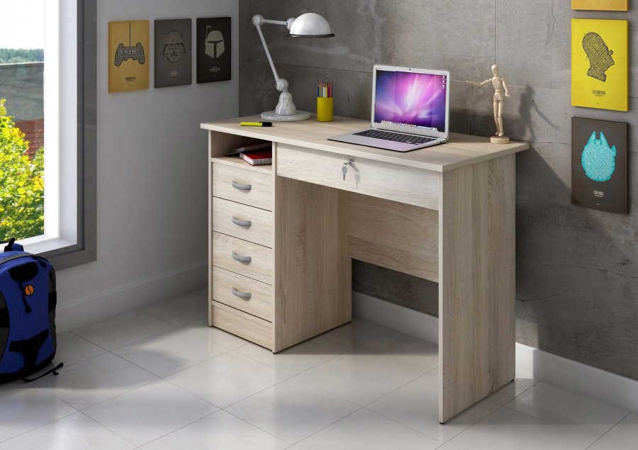 TVILUM Function Plus skrivebord - egetrsstruktur, m. 5 skuffer