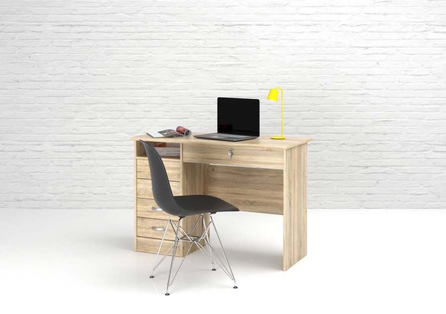 TVILUM Function Plus skrivebord - egetrsstruktur, m. 5 skuffer