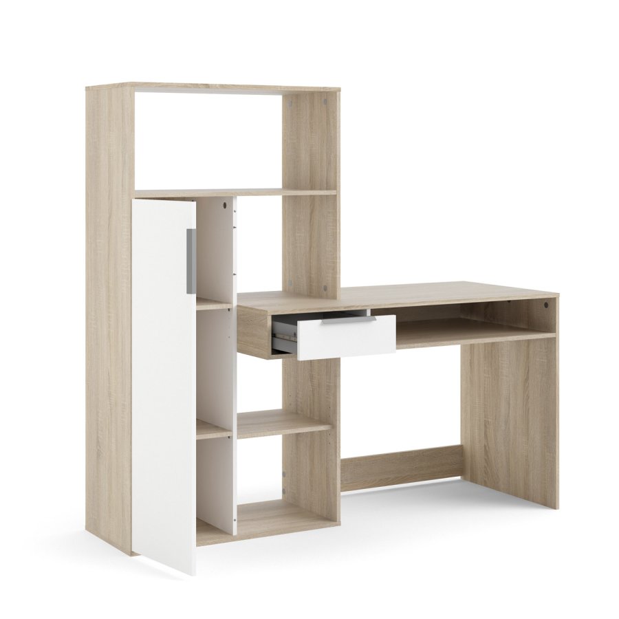 TVILUM Function Plus skrivebord - egetrsstruktur/hvid, m. 1 lge og 1 skuffe