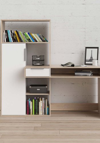 TVILUM Function Plus skrivebord - egetrsstruktur/hvid, m. 1 lge og 1 skuffe