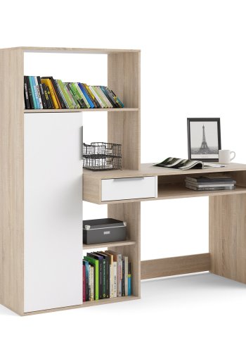 TVILUM Function Plus skrivebord - egetrsstruktur/hvid, m. 1 lge og 1 skuffe