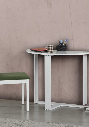 NORDVÄRK Mellem skrivebord, halvrund - blank hvid melamin (106x45)