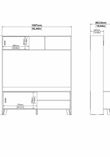 TVILUM Ikast TV-vg med 2 skydedre, Jackson Hickory/Hvid, 158,7 x 48,35 x 180,9 cm