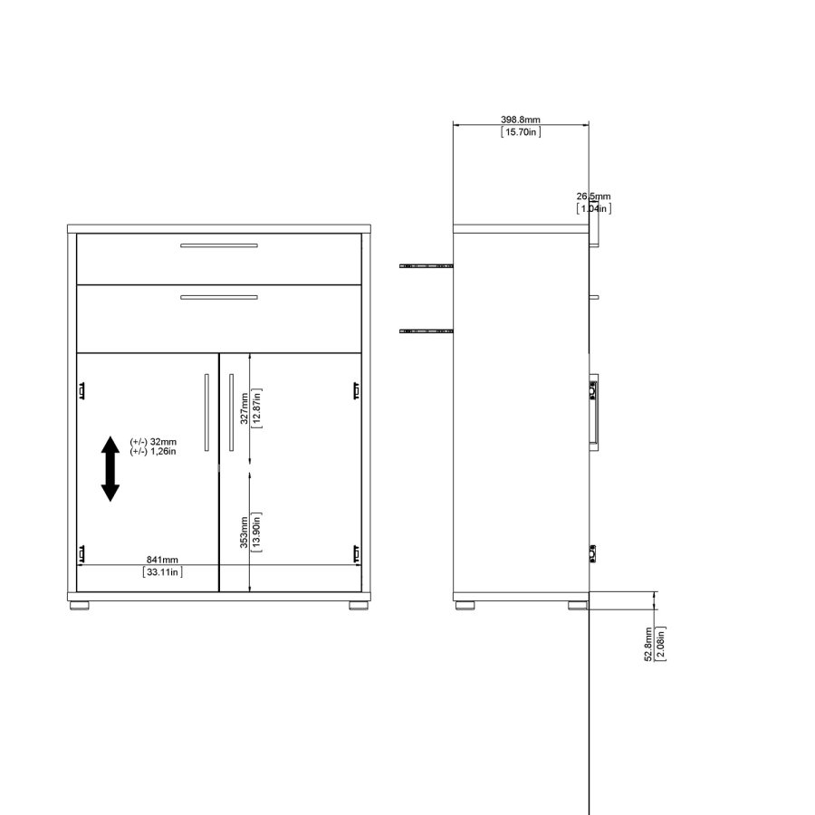 TVILUM Prima kontorkommode - hvidt tr, m. 2 lger og 2 skuffer 