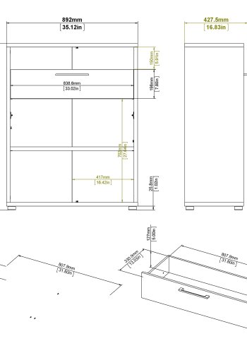 TVILUM Prima kontorkommode - hvidt tr, m. 2 lger og 2 skuffer 