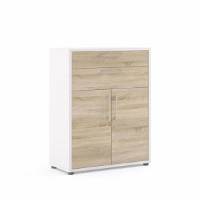 TVILUM Prima reol, m. 2 lger og 2 skuffer - hvid/egetrsfarvet folie