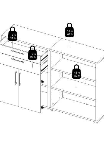 TVILUM Prima reol - hvid tr, m. hylder, skuffer og lger