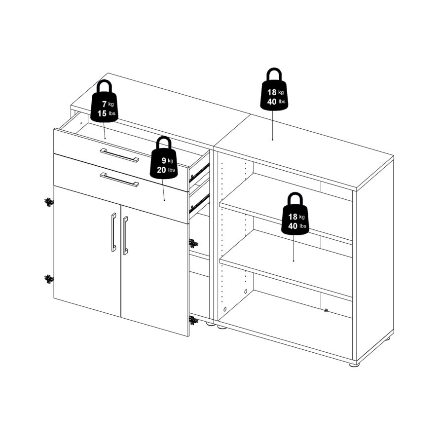 TVILUM Prima reol - hvid tr, m. hylder, skuffer og lger