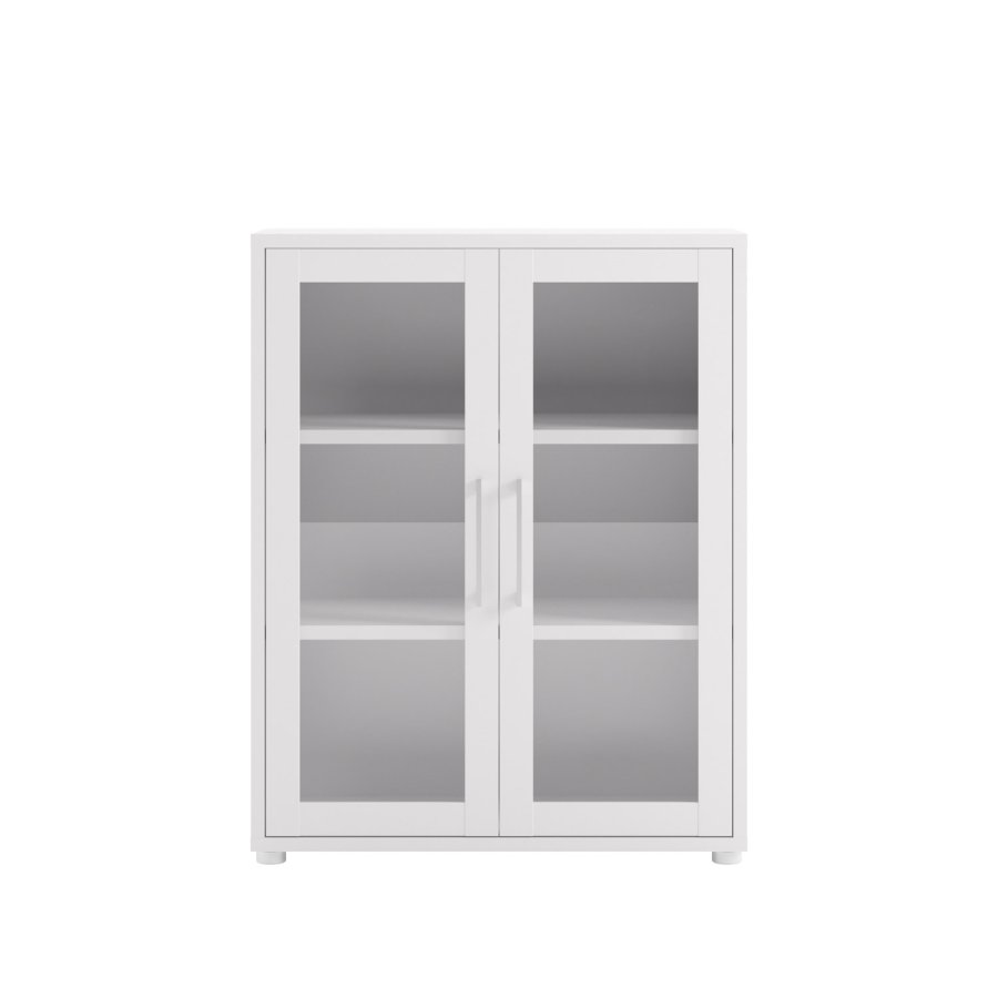 TVILUM Prima kontorreol - hvid/klart glas, m. 2 lger 