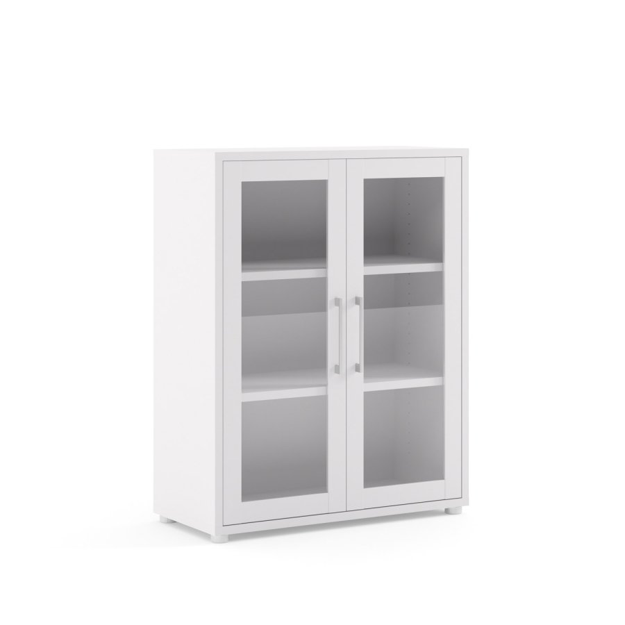 TVILUM Prima kontorreol - hvid/klart glas, m. 2 lger 