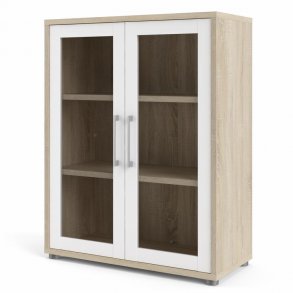 TVILUM Prima reol, m. 2 glaslger - hvid/egetrsfarvet folie