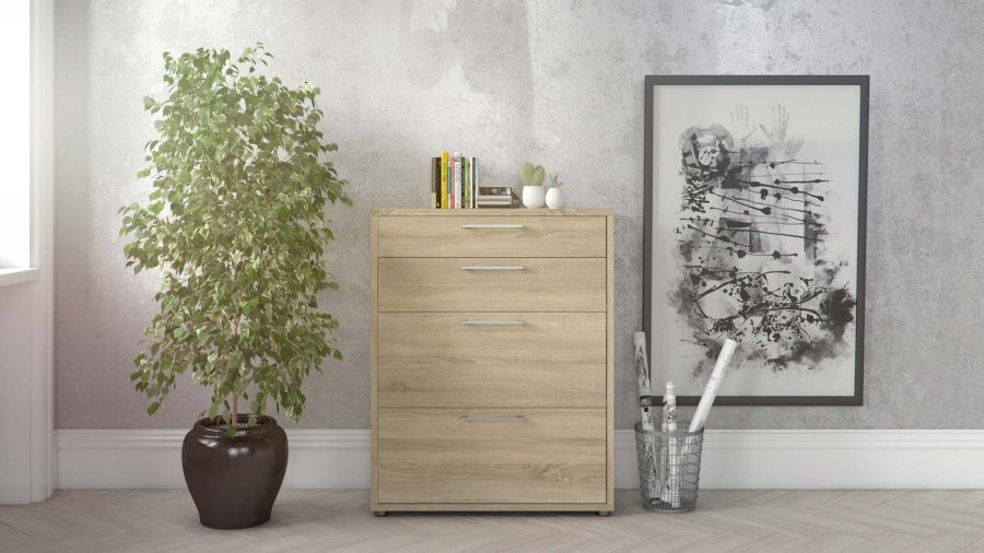 TVILUM Prima kontorkommode - egetrsstruktur, m. 4 skuffer 