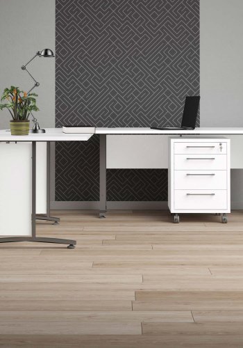 TVILUM Prima hjrneskrivebord - hvid tr m. stlstel, m. 4 skuffer