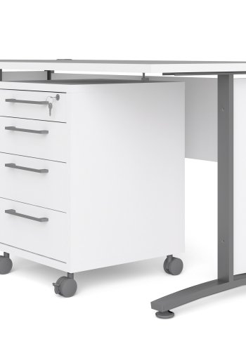 TVILUM Prima hjrneskrivebord - hvid tr m. stlstel, m. 4 skuffer